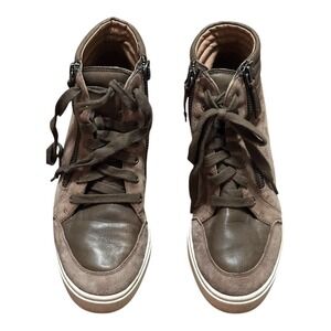 Linea Paolo Suede Leather Wedge Sneakers Side Zip‎ Up Brown High Top Size 7.5